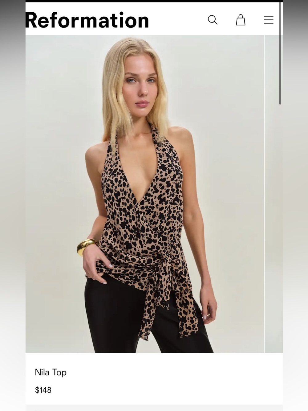 Reformation Nila Halter Leopard Print Top - Beige/Black